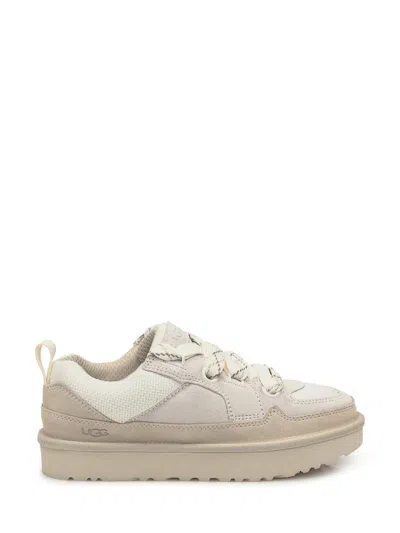 UGG UGG UGG CREAM-COLORED SUEDE AND MESH SNEAKERS