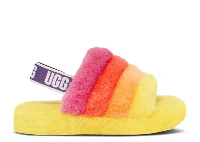 Ugg Fluff Yeah Slide Kids 'yellow Rainbow' In Multicolor