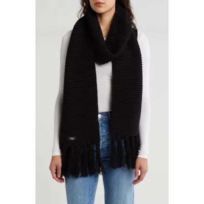 Ugg ®  Fringe Trim Knit Scarf In Black