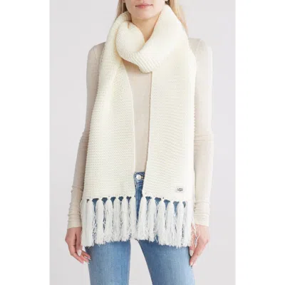 Ugg ®  Fringe Trim Knit Scarf In Ivory