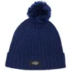 Ugg ®  Ribbed Wool Blend Pompom Beanie In Blue