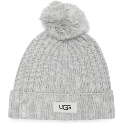 Ugg Kids' ®  Ribbed Wool Blend Pompom Beanie In Gray