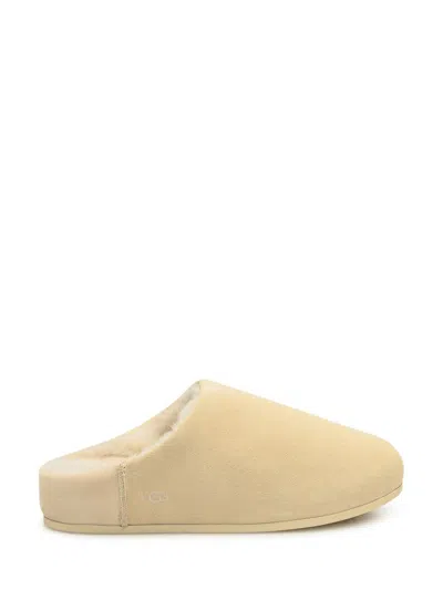 Ugg Slippers In Beige Suede With Shearling Interior In White