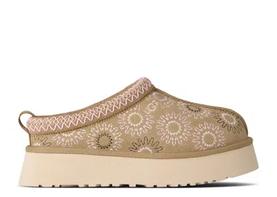 Ugg Tazz Sun Stitch Suede Mules With Embroidery And Eva Sole In Neutral