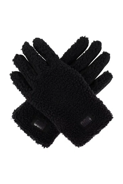 Ugg Fluff Logo Patch Gloves In Black