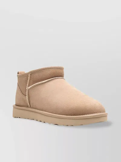 Ugg Ultra Mini Ankle Boot With Round Toe In Beige