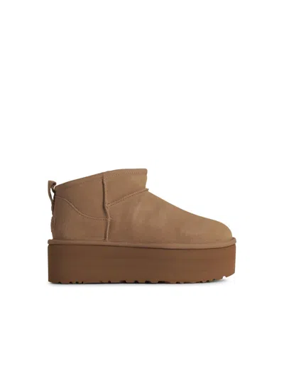 Ugg 'ultra Mini' Beige Suede Boots In Brown