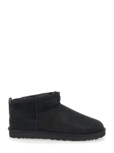Ugg Ultra Mini Black Boots In Suede Woman In Multi