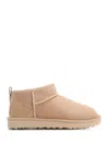 Ugg Classic Ultra Mini Low Heels Ankle Boots In Beige Suede