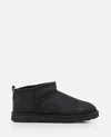 Ugg Classic Ultra Mini Black Ankle Boots With Shearling Lining In Leather Woman In Black