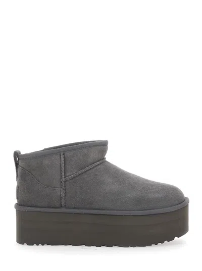 UGG 'ULTRA MINI CLASSIC' GREY PULL-ON BOOTS IN SUEDE WOMAN