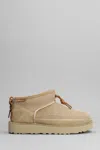 UGG UGG ULTRA MINI CRAFTED LOW HEELS ANKLE BOOTS IN BEIGE SUEDE