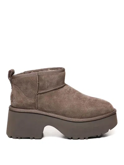 Ugg Ultra Mini New Heights Boots In Suede In Dark Brown