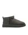 Ugg Dark Grey Suede Classic Ultra Mini Ankle Boots In Black