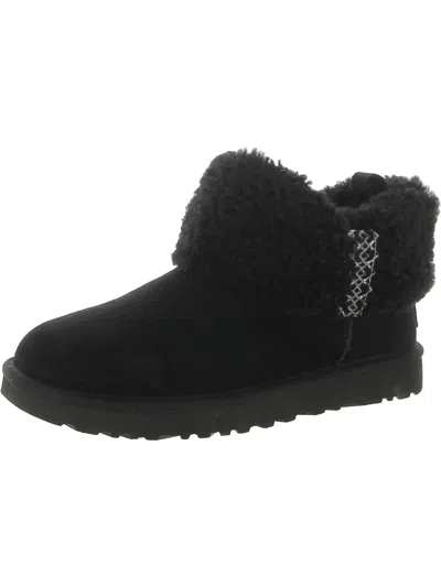 Ugg Ultra Mini Womens Suede Winter Shearling Boots In Black