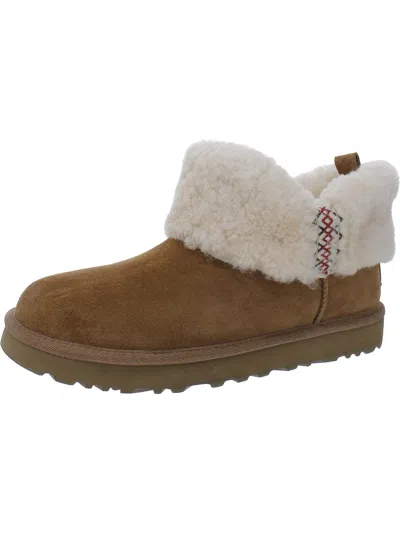 Ugg Ultra Mini Womens Suede Winter Shearling Boots In Brown
