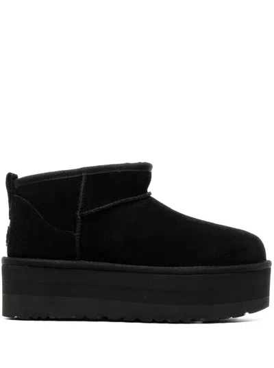 Ugg Ultramini Black Boots With Platform In Suede Woman
