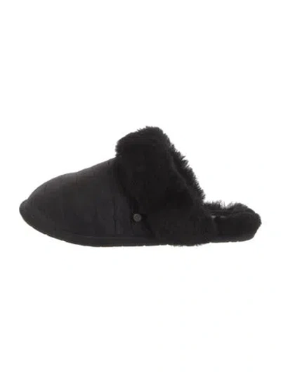 Pre-owned Ugg Velvet Fur Trim Mules In Black