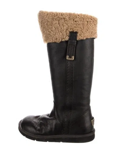 Pre-owned Ugg Vintage Leather Riding Boots In Black