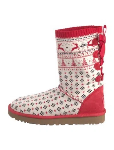 Pre-owned Ugg Vintage Printed Sock Boots In White