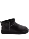Ugg Classic Ultra Mini Leather Cozy Ankle Boots In Black