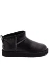 Ugg Classic Ultra Mini Leather Cozy Ankle Boots In Black