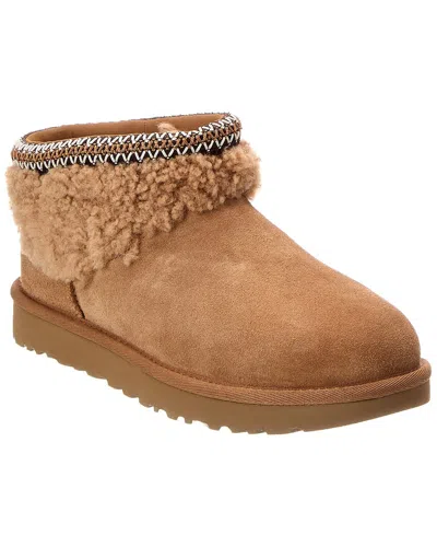 Ugg W Classic Ultra Mini Maxi Curly Suede & Sherpa Bootie In Brown