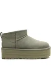 Ugg Classic Ultra Mini P Low Heels Ankle Boots In Green Suede