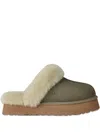 Ugg Round Toe Sheepskin Collar Slides In Green