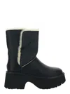 Ugg Fur-trimmed Black Leather Platform Boots With Block Heel In Black
