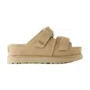 Ugg Goldenstar Hi Slipper-mule In Beige Suede