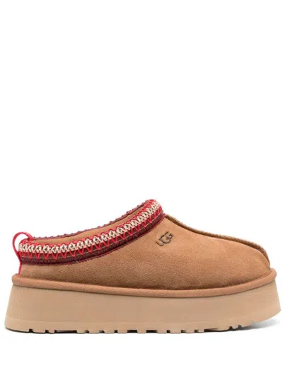 UGG BEIGE SLIPPER WITH LOGO EMBROIDERY IN SUEDE WOMAN