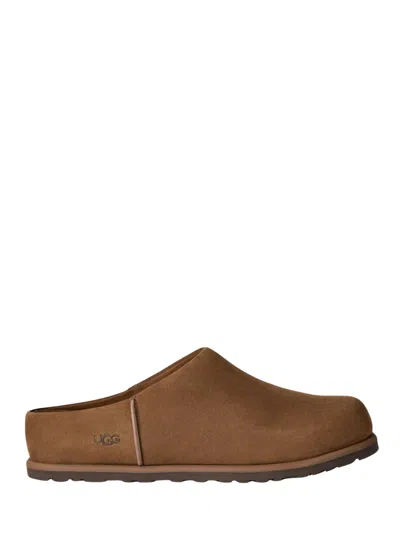 Ugg Suede Slip-on Clogs With Rounded Toe In Brown
