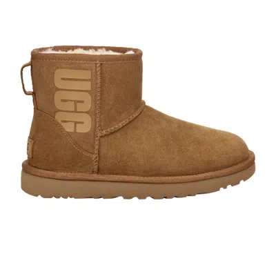 Pre-owned Ugg Wmns Classic Mini 'rubber Logo - Chestnut' In Brown