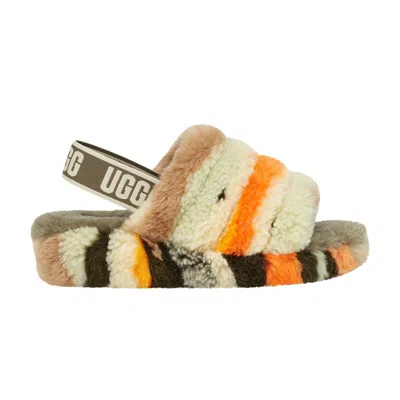 Pre-owned Ugg Wmns Fluff Yeah Slide 'cali Collage - Olive' | Multi-color | Women's Size 8