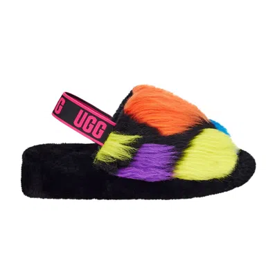 Pre-owned Ugg Wmns Fluff Yeah Slide 'party Spots' In Black