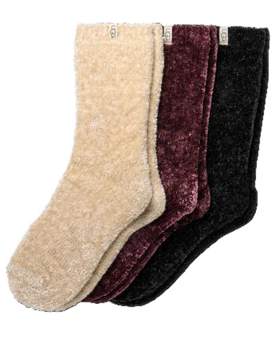 UGG WOMEN'S 3-PACK LEDA SPARKLE COZY CREW SOCKS