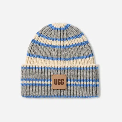 Ugg ® Women's Chunky Rib Beanie In Turaco Blue Multi Stripe