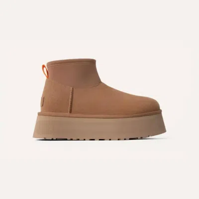 Ugg ® Women's Classic Mini Dipper Suede/neoprene/recycled Materials/polyester Classic Boots In Chestnut In Brown