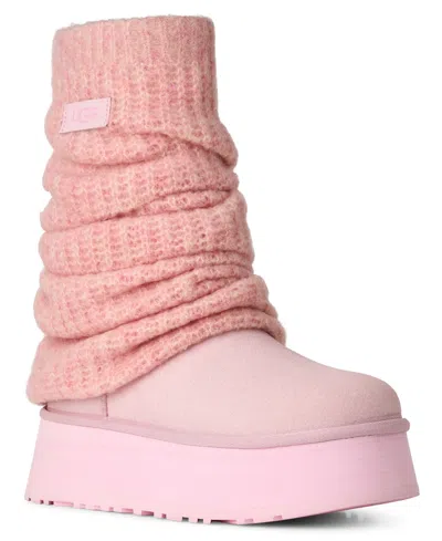 Ugg Women's Classic Mini Dipper Removable Knit Leg Warmer Suede Boots In Pink
