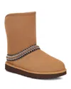 Ugg Classic Short Crescent 1161770 Women Brown Suede Wool Mid-calf Boots Gbnc442 In Chestnut