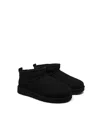 Ugg Classic Ultra Mini Black Ankle Boots With Shearling Lining In Leather Woman In Black