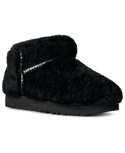Ugg Women's Classic Ultra Mini Fluffed Round Toe Booties In Black