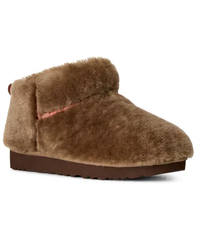Ugg Women's Classic Ultra Mini Fluffed Round Toe Booties In Brown