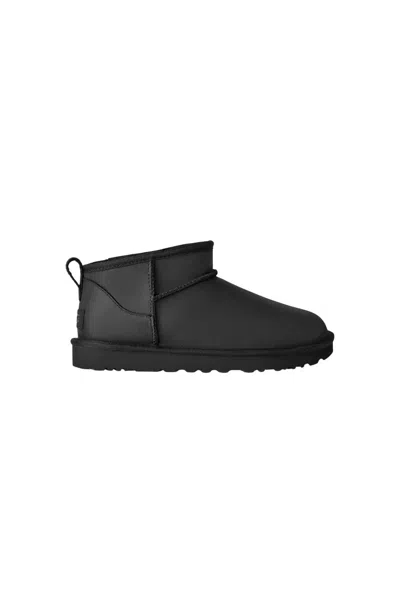 UGG WOMEN'S CLASSIC ULTRA MINI LEATHER BOOTS IN BLACK