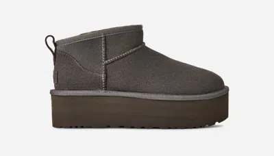 Ugg ® Women's Classic Ultra Mini Platform Suede Classic Boots In Charcoal In Gray