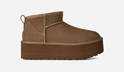 Ugg ® Women's Classic Ultra Mini Platform Suede Classic Boots In Light Bronze In Brown