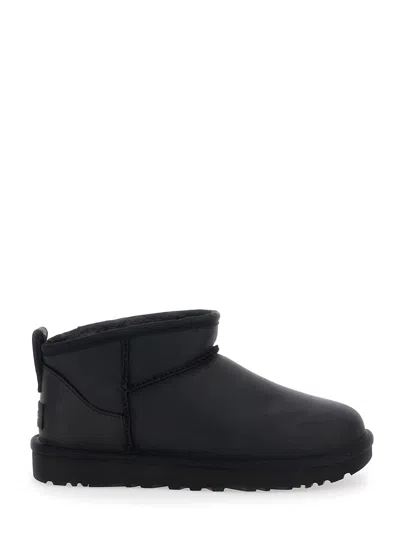 Ugg Women's Classic Ultra Mini Pull-on Boots With Faux Fur Lining & Rubber Sole In Black