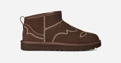 Ugg ® Women's Classic Ultra Mini Western Sheepskin In Burnt Cedar In Brown