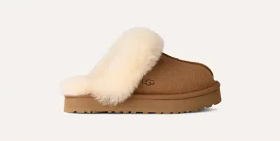 Ugg Disquette Logo Embossed Platform Slippers In Nude